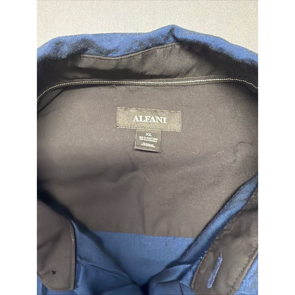 Alfani Mens Long Sleeve Button Up Shirt, navy, XL Neck